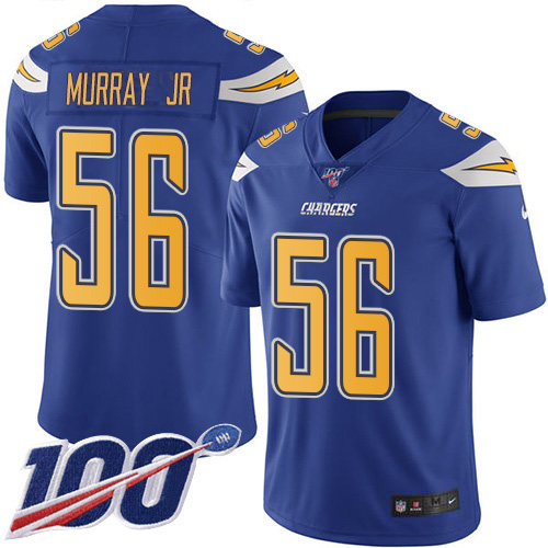 Los Angeles Chargers #56 Kenneth Murray Jr Electric Blue Youth Stitched Limited Rush 100th Season Jersey Youth