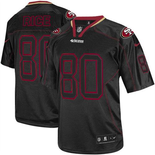49ers #80 Jerry Rice Lights Out Black Men's Stitched Elite Jersey