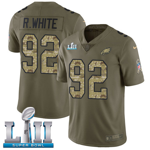 Philadelphia Eagles #92 Reggie White Olive/Camo Super Bowl LII Men's Stitched Limited 2017 Salute To Service Jersey Men's