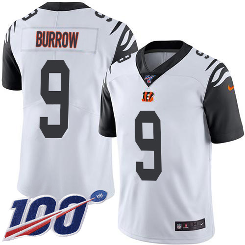 Bengals #9 Joe Burrow White Men's Stitched Limited Rush 100th Season Jersey