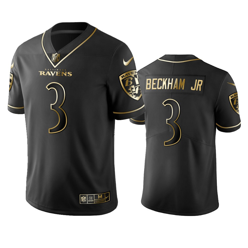 Ravens #3 Odell Beckham Jr. Black Golden Limited Edition Stitched Jersey