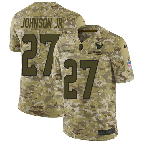Houston Texans #27 Duke Johnson Jr Camo Youth Stitched Limited 2018 Salute to Service Jersey Youth