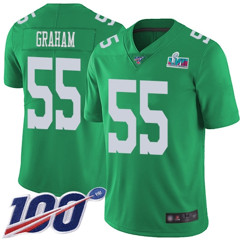 Eagles #55 Brandon Graham Green Super Bowl LVII Patch Youth Stitched Limited Rush 100th Season Jersey
