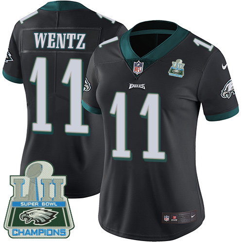 Philadelphia Eagles #11 Carson Wentz Black Alternate Super Bowl LII Champions Women's Stitched Vapor Untouchable Limited Jersey Womens