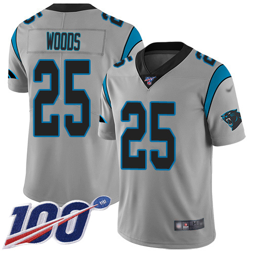 Panthers #25 Xavier Woods Silver Men's Stitched Limited Inverted Legend 100th Season Jersey
