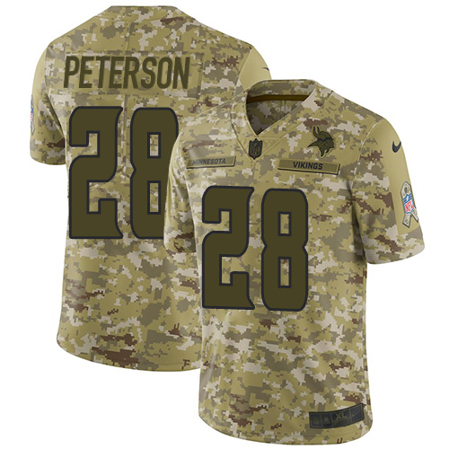 Minnesota Vikings #28 Adrian Peterson Camo Men's Stitched Limited 2018 Salute To Service Jersey Men's