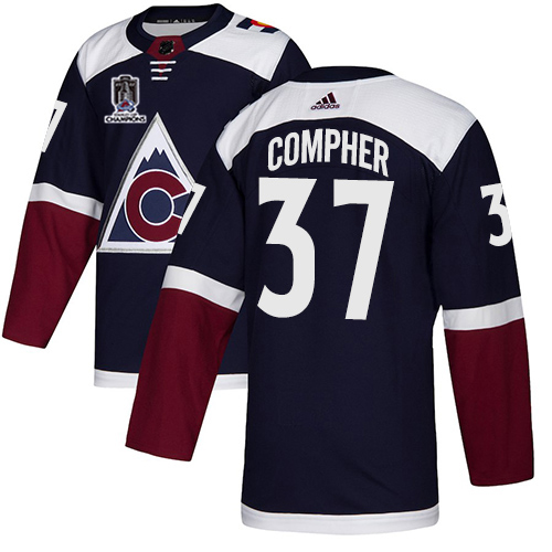 Adidas Colorado Avalanche #37 J.T. Compher Navy 2022 Stanley Cup Champions Alternate Authentic Stitched Jersey Men's