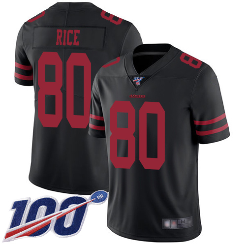 49ers #80 Jerry Rice Black Alternate Men's Stitched 100th Season Vapor Limited Jersey