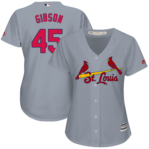 St.Louis Cardinals #45 Bob Gibson Grey Road Women's Stitched Jersey Womens