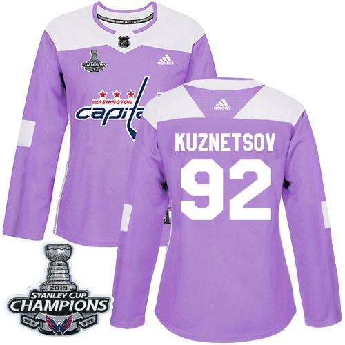 Adidas Washington Capitals #92 Evgeny Kuznetsov Purple Authentic Fights Cancer Stanley Cup Final Champions Women's Stitched Jersey Womens