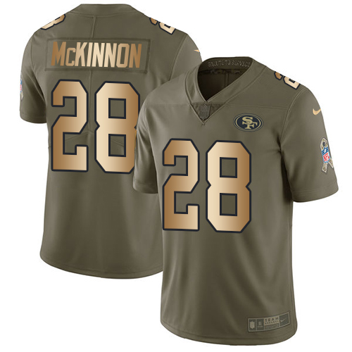 San Francisco 49ers #28 Jerick McKinnon Olive/Gold Youth Stitched Limited 2017 Salute to Service Jersey Youth