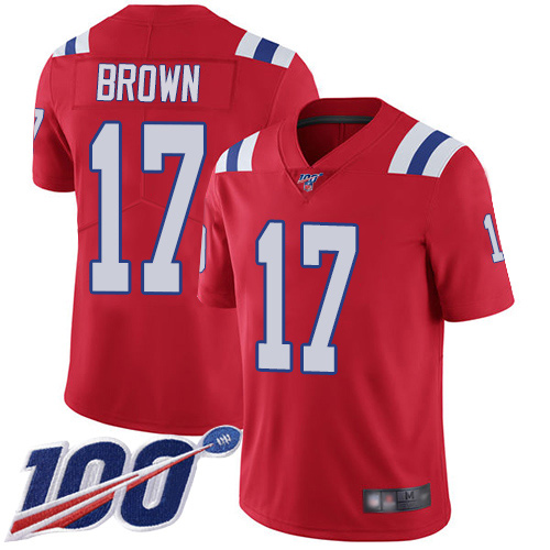 New England Patriots #17 Antonio Brown Red Alternate Men's Stitched 100th Season Vapor Limited Jersey Men's