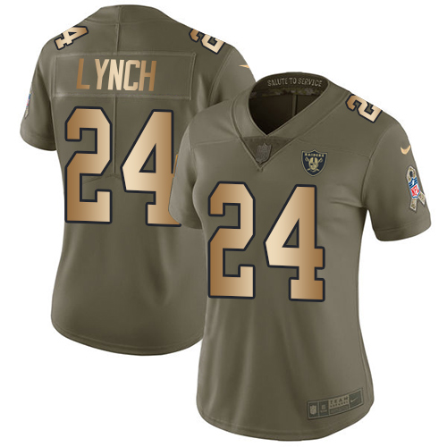 Las Vegas Raiders #24 Marshawn Lynch Olive/Gold Women's Stitched Limited 2017 Salute to Service Jersey Womens