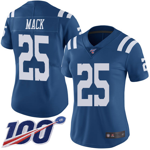 Indianapolis Colts #25 Marlon Mack Royal Blue Women's Stitched Limited Rush 100th Season Jersey Womens