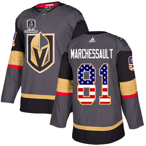 Adidas Golden Knights #81 Jonathan Marchessault Grey 2023 Stanley Cup Champions Home Authentic USA Flag Stitched Jersey