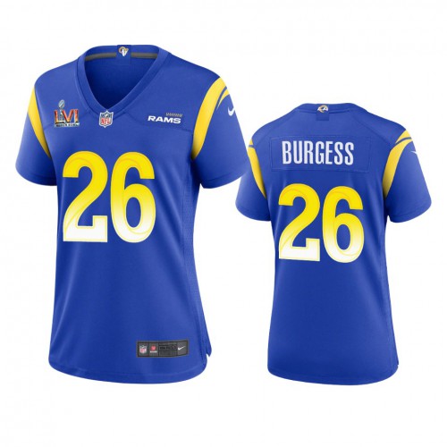 Los Angeles Los Angeles Rams #26 Terrell Burgess Women's Super Bowl LVI Patch Game Jersey - Royal Womens