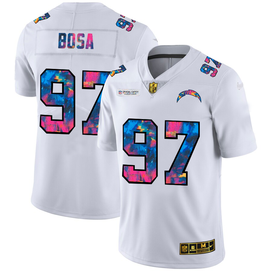 Los Angeles Chargers #97 Joey Bosa Men's White Multi-Color 2020 Crucial Catch Limited Jersey
