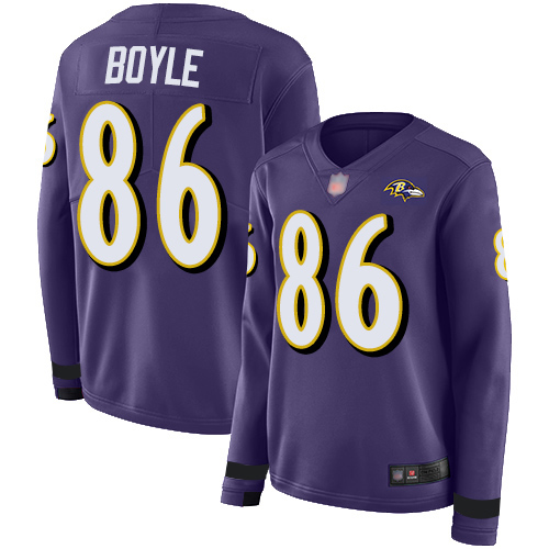 Baltimore Ravens #86 Nick Boyle Purple Team Color Women's Stitched Limited Therma Long Sleeve Jersey Womens