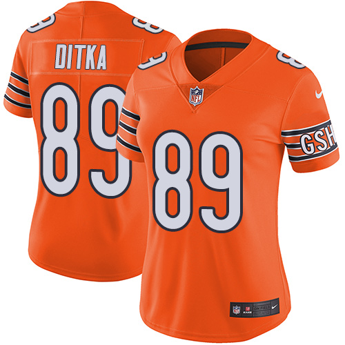 Bears #89 Mike Ditka Orange Women's Stitched Limited Rush Jersey
