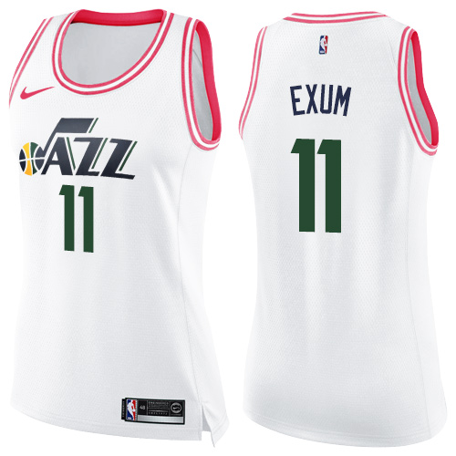 Utah Jazz #11 Dante Exum White/Pink Womens Swingman Fashion Jersey Womens