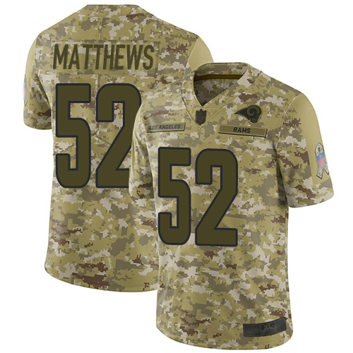 Los Angeles Rams #52 Clay Matthews Camo Men's Stitched Limited 2018 Salute To Service Jersey Men's