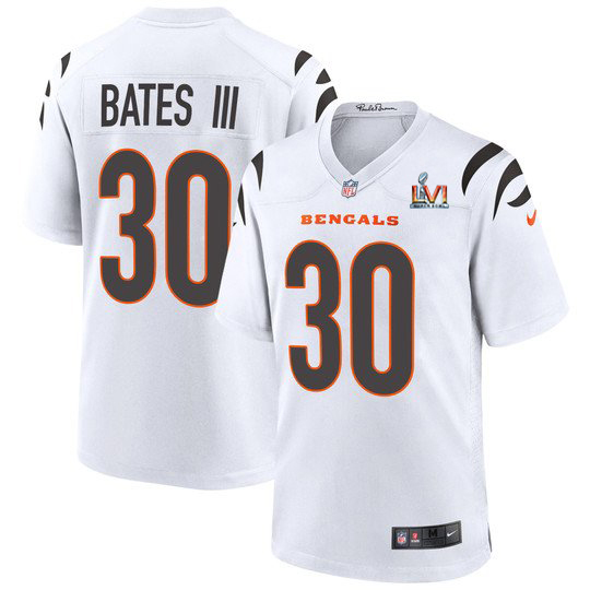 Cincinnati Bengals #30 Jessie Bates White Super Bowl LVI Patch Game Jersey