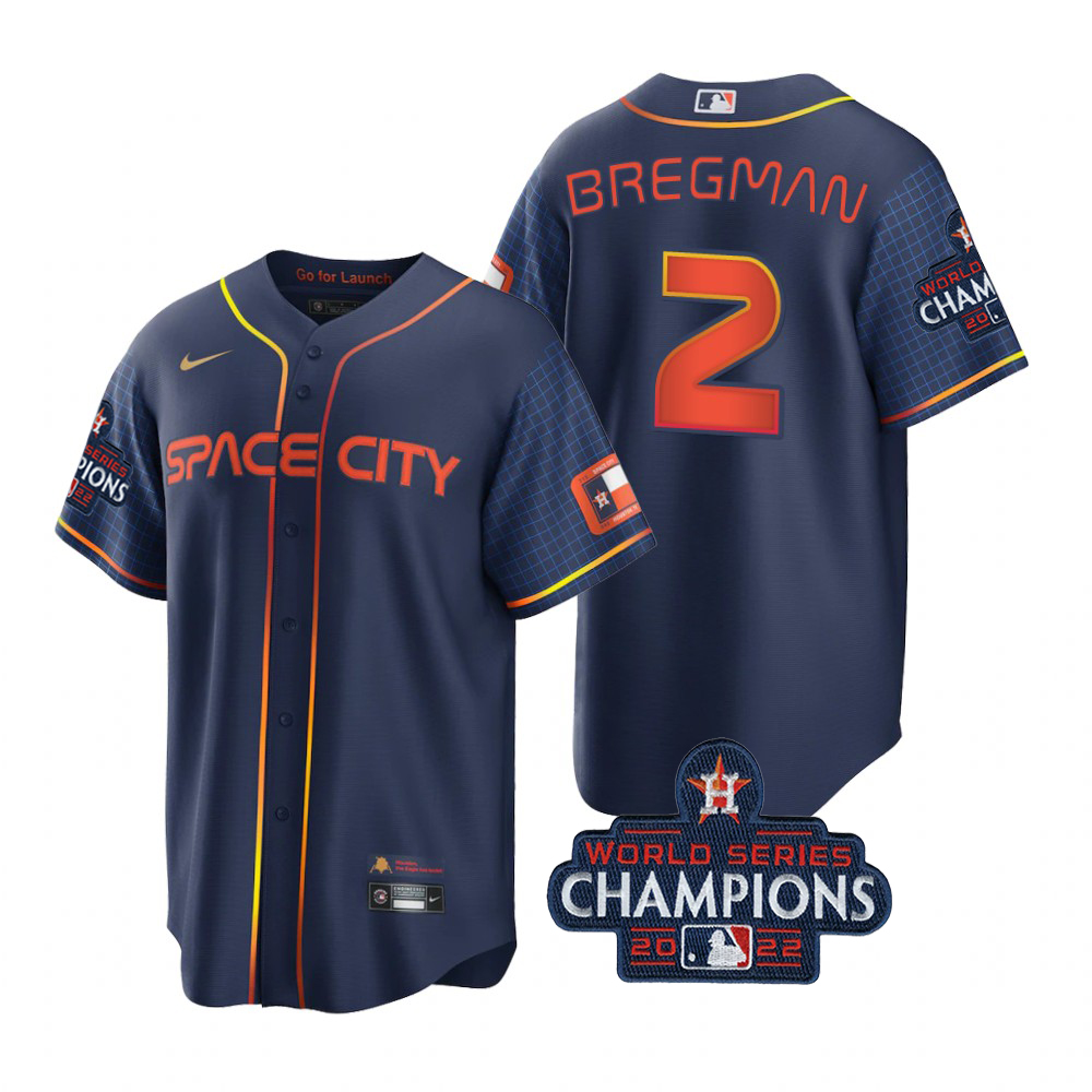 Houston Astros #2 Alex Bregman Navy 2022 World Series Champions Men's Game City Connect Jersey