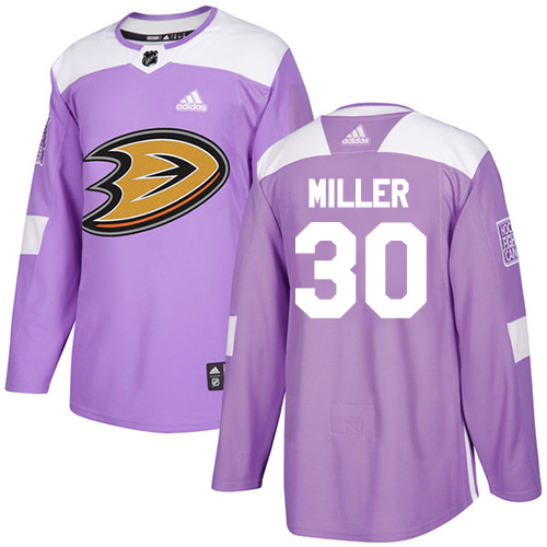 Adidas Anaheim Ducks #30 Ryan Miller Purple Authentic Fights Cancer Stitched Jersey Men's