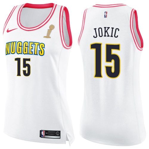Nuggets #15 Nikola Jokic White/Pink Women's 2023 Finals Champions Swingman Fashion Jersey