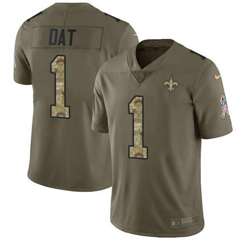 New Orleans Saints #1 Who Dat Olive/Camo Men's Stitched Limited 2017 Salute To Service Jersey Men's