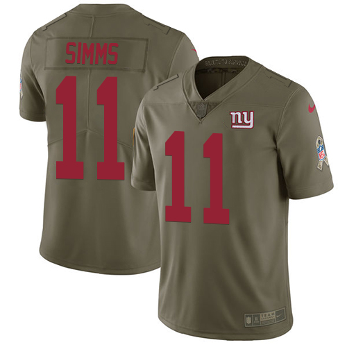 New York Giants #11 Phil Simms Olive Youth Stitched Limited 2017 Salute to Service Jersey Youth