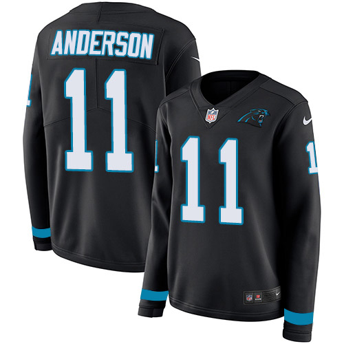 Carolina Panthers #11 Robby Anderson Black Team Color Women's Stitched Limited Therma Long Sleeve Jersey Womens