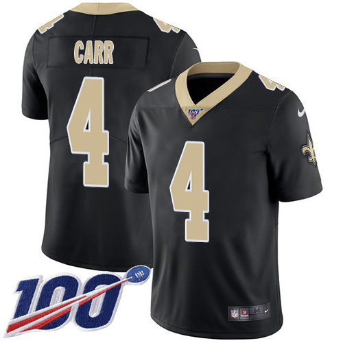 Saints #4 Derek Carr Black Team Color Men's Stitched 100th Season Vapor Limited Jersey