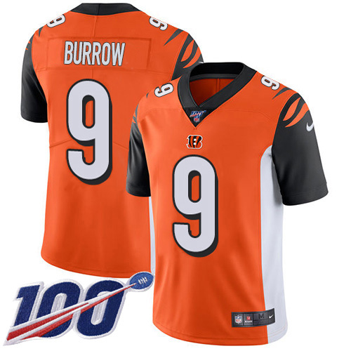 Bengals #9 Joe Burrow Orange Alternate Youth Stitched 100th Season Vapor Untouchable Limited Jersey