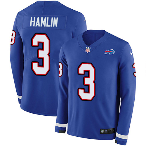 Bills #3 Damar Hamlin Royal Blue Team Color Youth Stitched Limited Therma Long Sleeve Jersey