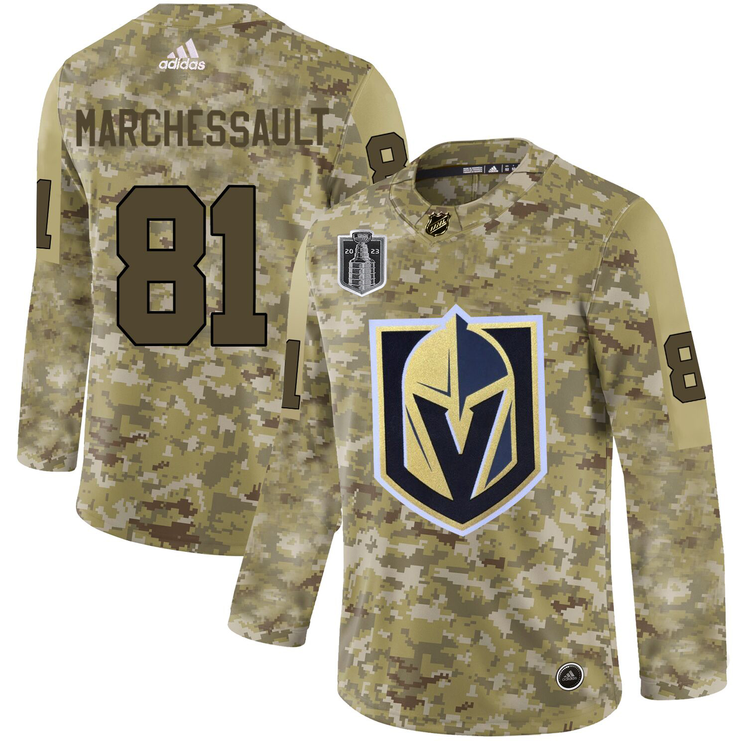 Adidas Golden Knights #81 Jonathan Marchessault Camo 2023 Stanley Cup Final Patch Authentic Stitched Jersey
