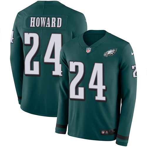 Philadelphia Eagles #24 Jordan Howard Midnight Green Team Color Men's Stitched Limited Therma Long Sleeve Jersey Men's
