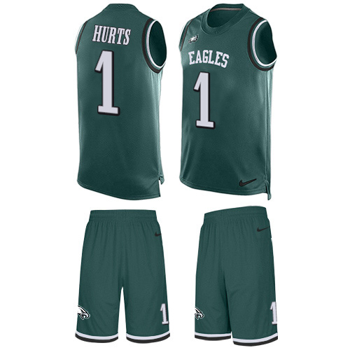 Eagles #1 Jalen Hurts Green Team Color Men's Stitched Limited Tank Top Suit Jersey