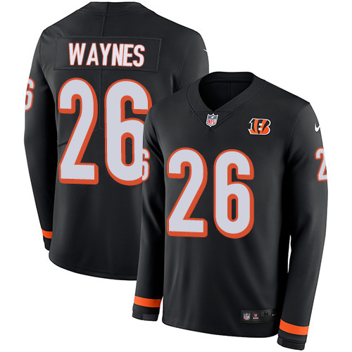 Cincinnati Bengals #26 Trae Waynes Black Team Color Youth Stitched Limited Therma Long Sleeve Jersey Youth