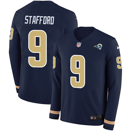 Los Angeles Rams #9 Matthew Stafford Navy Blue Team Color Youth Stitched Limited Therma Long Sleeve Jersey