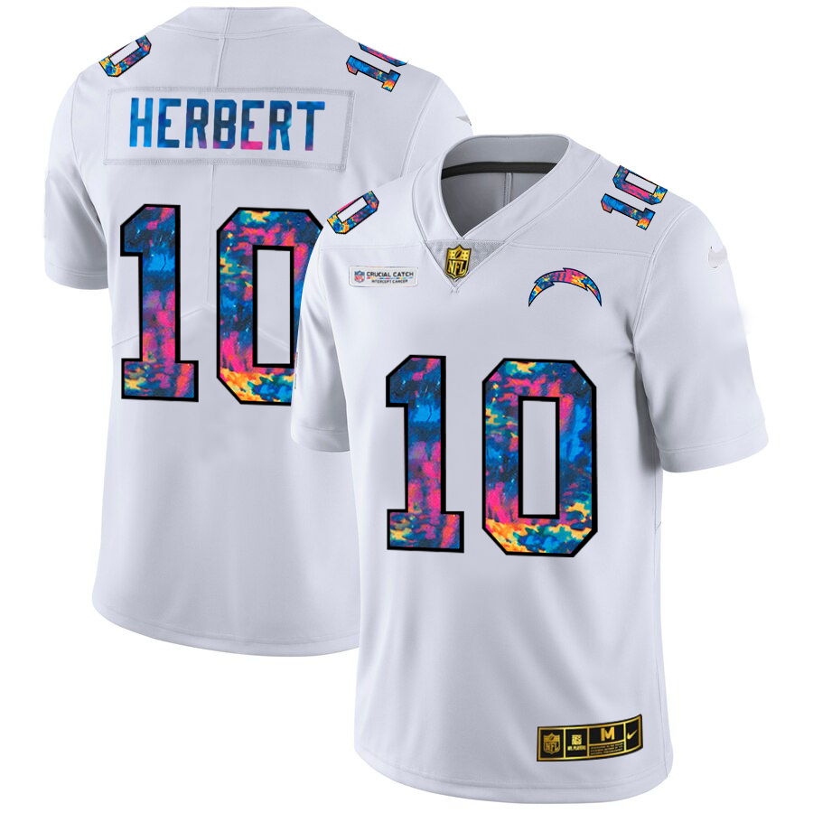 Los Angeles Chargers #10 Justin Herbert Men's White Multi-Color 2020 Crucial Catch Limited Jersey