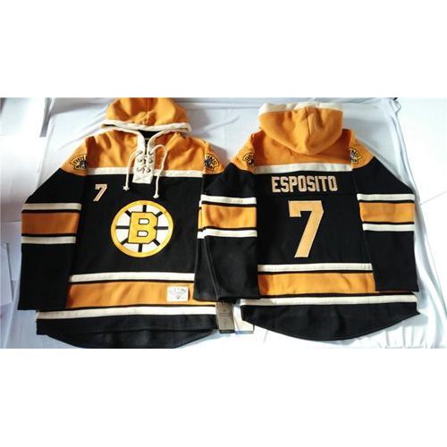 Boston Bruins #7 Phil Esposito Black Sawyer Hooded Sweatshirt Stitched Jersey Men's