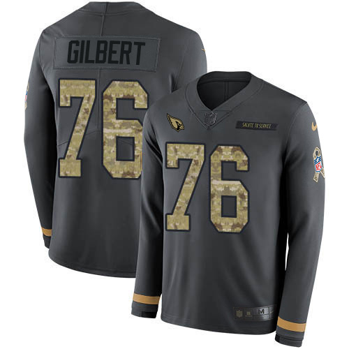Arizona Cardinals #76 Marcus Gilbert Anthracite Salute to Service Men's Stitched Limited Therma Long Sleeve Jersey Men's