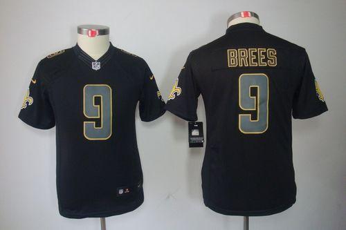 Saints #9 Drew Brees Black Impact Youth Stitched Limited Jersey