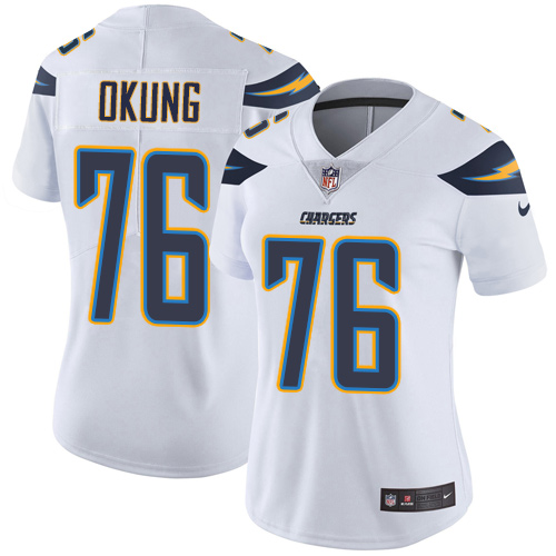 Los Angeles Chargers #76 Russell Okung White Women's Stitched Vapor Untouchable Limited Jersey Womens