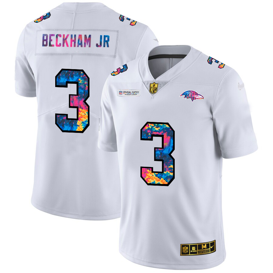 Baltimore Ravens #3 Odell Beckham Jr. Men's White Multi-Color 2020 Crucial Catch Limited Jersey