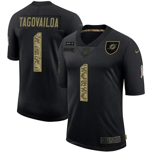 Miami Dolphins #1 Tua Tagovailoa Men's 2020 Salute To Service Camo Limited Jersey Black