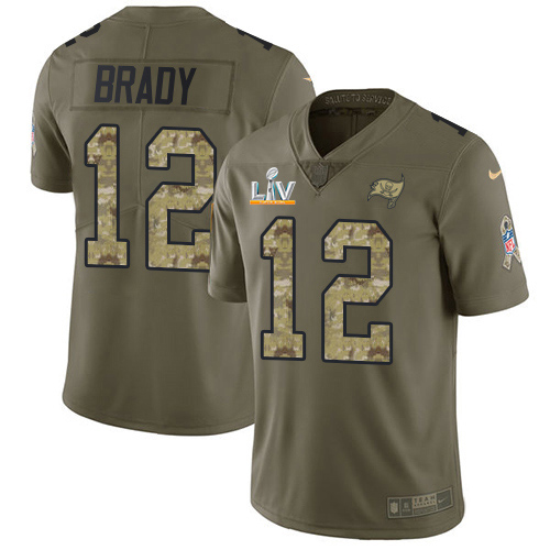 Buccaneers #12 Tom Brady Olive/Camo Men's Super Bowl LV Bound Stitched Limited 2017 Salute To Service Jersey