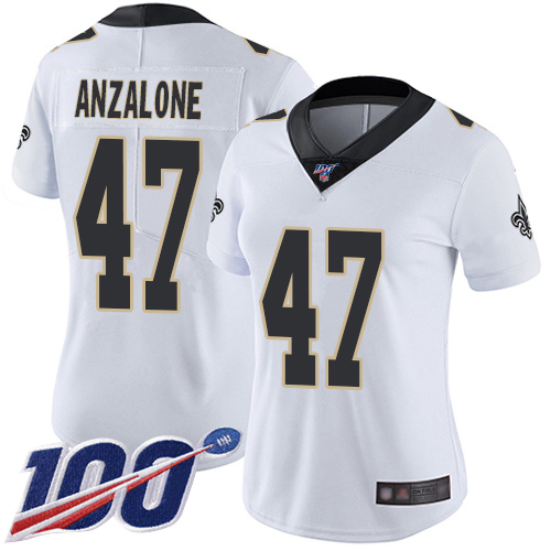 New Orleans Saints #47 Alex Anzalone White Women's Stitched 100th Season Vapor Limited Jersey Womens