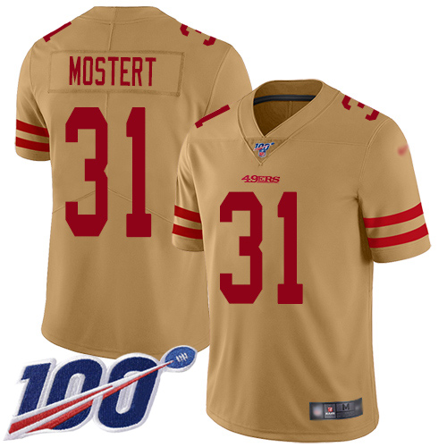 San Francisco 49ers #31 Raheem Mostert Gold Youth Stitched Limited Inverted Legend 100th Season Jersey Youth